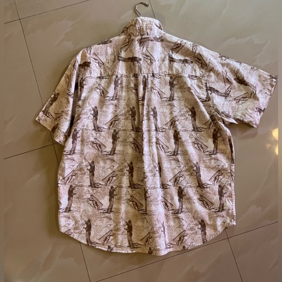 CAF'E LUNA FISH PRINT SHORT SLEEVE SHIRT BEIGE BROWN & WHITE XL(46/48)Men Cotton - Picture 8 of 16